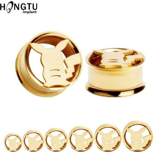 1Pair Stainless Steel Auricle Ear Plugs Tunnel Flesh Earring Gauges Gold Cartoon Piercings Tunnels Expanders Rings Body Jewelry