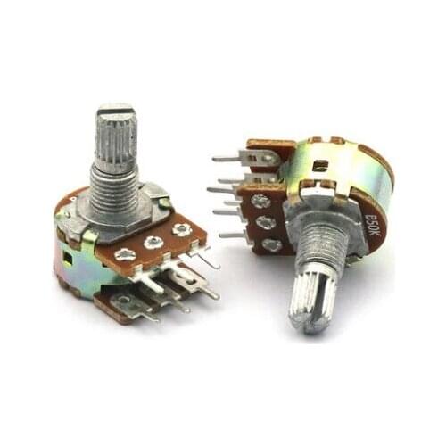 5pcs WH148 15mm Shaft B1K B2K B5K B10K B20K B50K B100K B500K 6Pin Shaft Amplifier Dual Stereo Potentiometer 1K 2K 5K 10K 50K