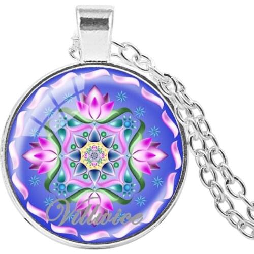 VILLWICE mandala lotus flower necklace art pendant glass dome yoga jewelry sacred geometry mandala necklace zen gifts 2018