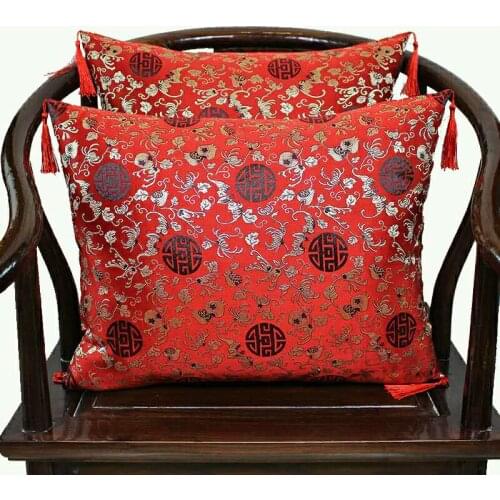 Vintage Tassel Jacquard Chinese Cushion Cover Floral Classic Silk Satin Luxury Decorative Pillow Case