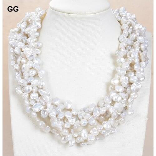 GuaiGuai Jewelry Natural Pearl 7Strands Cultured White Keshi Pearl Multi Strands Pearl Necklace Bracelet Set