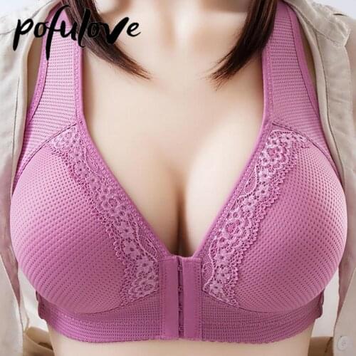 Front Closure Push Up Bras for Women Plus Size Bras Wide Shoulder Bralette Wire Free Underwear Embroidery Floral Brassiere