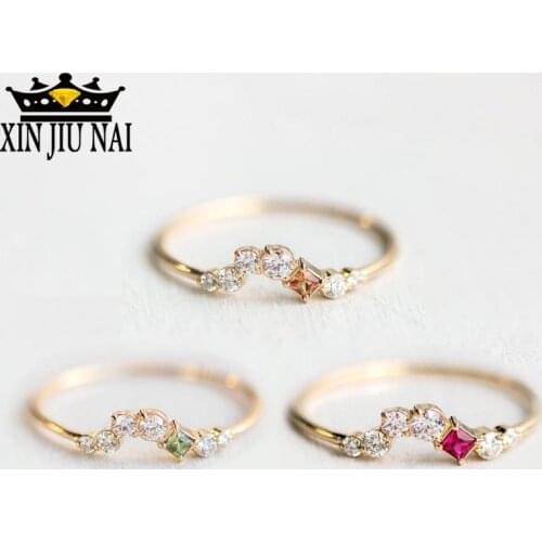 3Colors Elegant Prismatic Austrian Precision Gem Gold Color Rose Gold/Rose Red/Champagne/Olive Green Ring Women Jewelry Gift