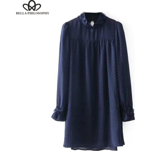 Bella Philosophy spring women casual dress full flare sleeve ladies solid dress O Neck women fashion straight dress