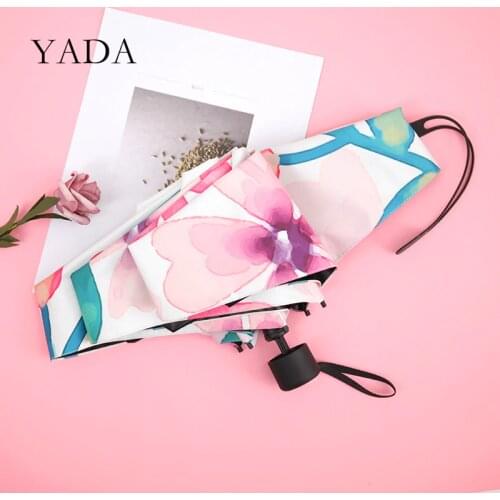 YADA Fashion Flower Leaves Pattern Light Mini Small Umbrella Five Pocket Folding Umbrella For Women Girl UV Umbrella YD200128