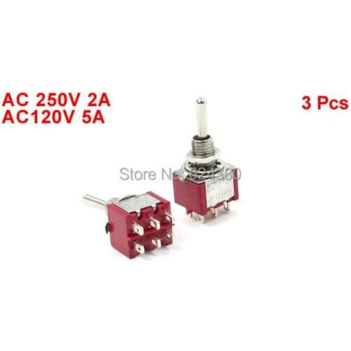 1 Bag ( 3 Pcs / Lots ) X ON/OFF/ON Three 3 Position DPDT 2P2T DP2T Lock Toggle Switch 6 Pin 2A/250V 5A/120V AC