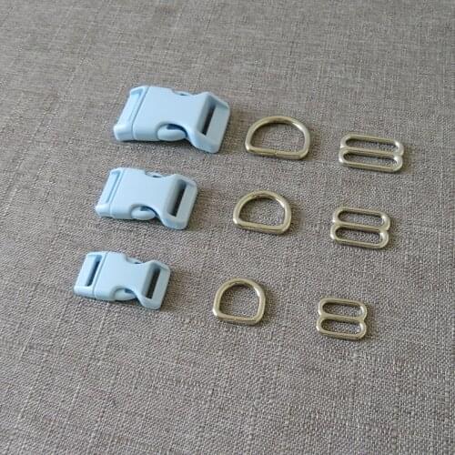 100Sets/Lot Ligth Blue Plastic Buckle Metal D Ring Adjuter Straps Belt Loop Slider For Pet Dog Collar Necklace Harness Accessory