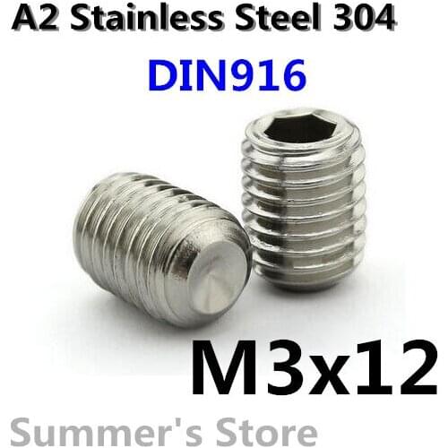 100pcs/lot DIN916 M3*12mm Stainless Steel screws M3 Grub Screws M3 Hex Socket Head Set Screw M3*12mm