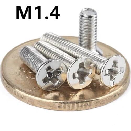 1000pcs/lot GB819 DIN965 M1.4x2/2.5/3/4/5/6/8mm Nickel plated flat head cross countersunk KM mechanical screw