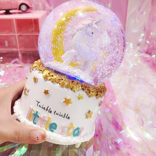 12.5cm Unicorn Crystal Snow Globes Music Box Glass Home Coffee Shop Decoration Christmas Birthday Wedding Valentines Day Gift