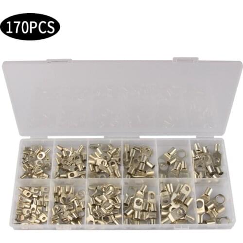 170Pcs Bare Terminals Tinned Copper Lug Ring Seal Wire Connector Battery Terminal Crimped Soldered Terminal SC10-6 SC16-8 SC25-8