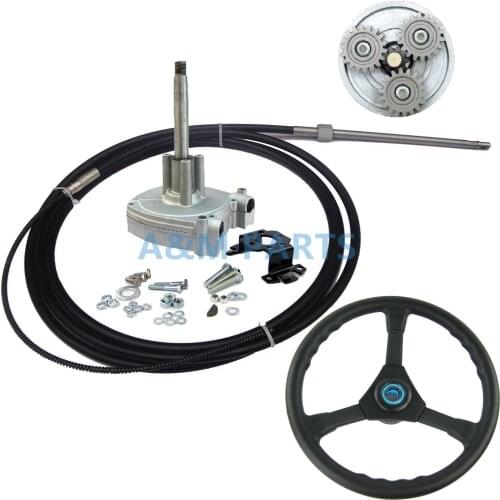 19 FT Mechanical Planetary Gear Outboard Steering System Boat Marine Steering Helm With Cable and Wheel