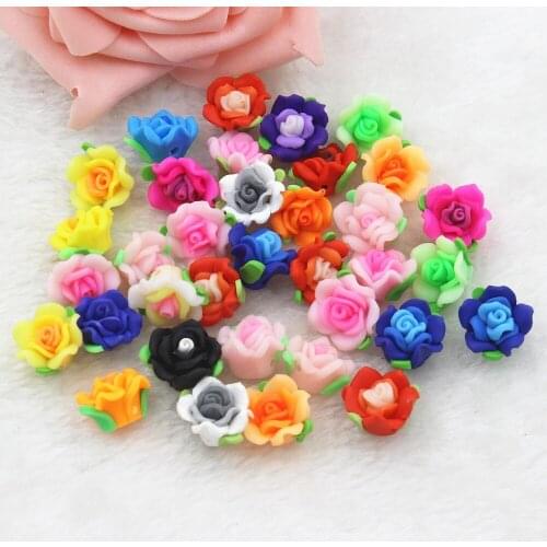 50pcs/lot DIY resin cabochons accessories polymer clay flower beads with hole