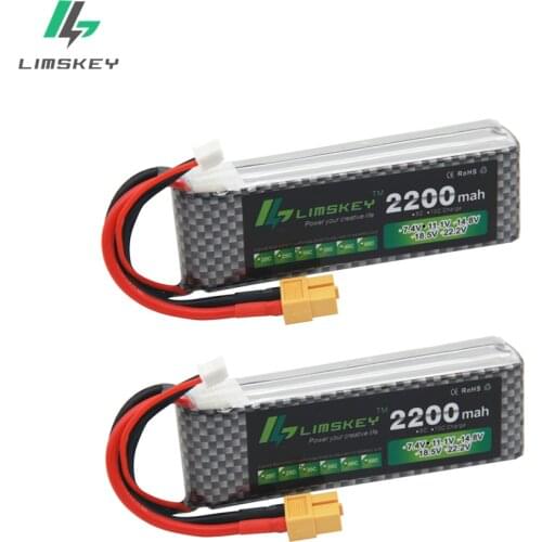 Limskey Power Brand New Lipo Battery 11.1V 2200 mAh 30C MAX 60C 3S T Plug for RC Car Airplane T-REX 450 Helicopter Part 2PCS/LOT