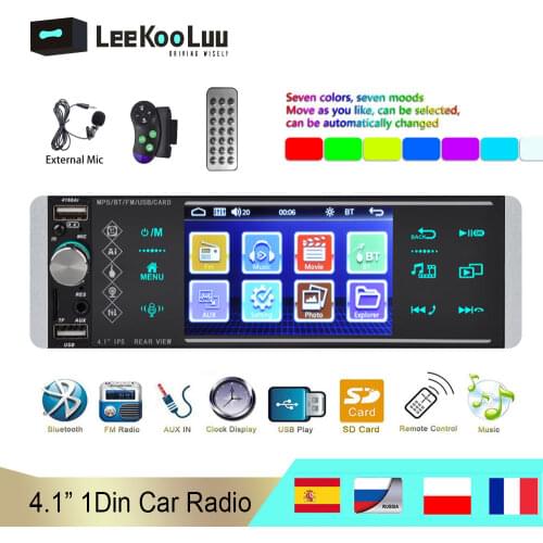 LeeKooLuu 4.1" 1 Din Car Radio Mirror Link MP5 Player Bluetooth Autoradio FM Radio Stereo Audio Music USB/SD Steer Wheel Control