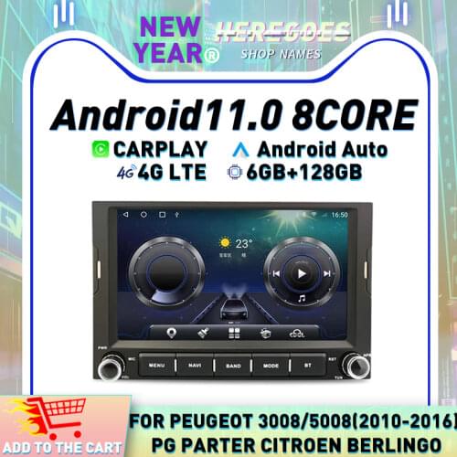 Carplay DSP Android 10 4G+64GB Car DVD Player Navigation GPS Car Radio For PEUGEOT 3008 5008 Partner CITROEN Berlingo 2010-2016