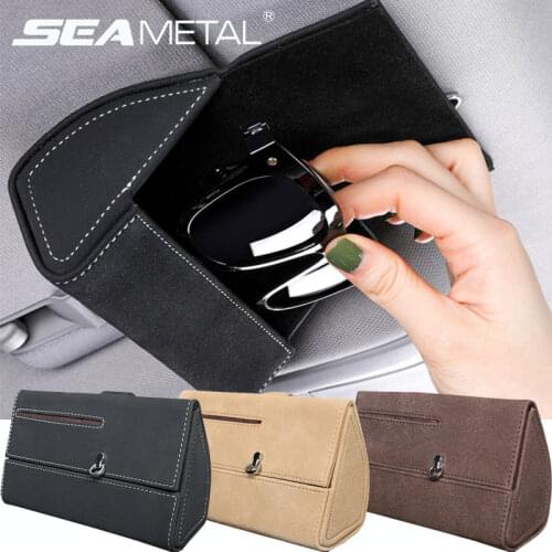 Car Sun Visor Organizer Pu Leather Box Auto Sunglasses Case Universal Sunshade Storage Bags Card Holder Car Interior Accessories
