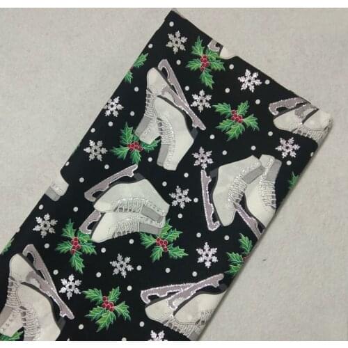 Bling Bling Glitter Christmas Snowflake Leaf Skates Printed Cotton Fabric 50x105cm Floral Patchwork DIY Sewing Party Home Decora