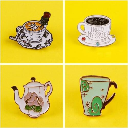 Brooch Cup Teapot Pins Badges On Clothes Jeans Jackets Lapel Pin Bag Badge Gifts Enamel Pin Metal Badge For Clothes Shirt Stripe