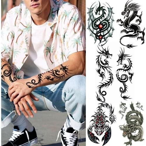 Black Totem Armband Dragon Scorpion Tattoo Sticker Fake Monster Temporary Tattoo For Men Women Kids Body Art Transfer Tattoos