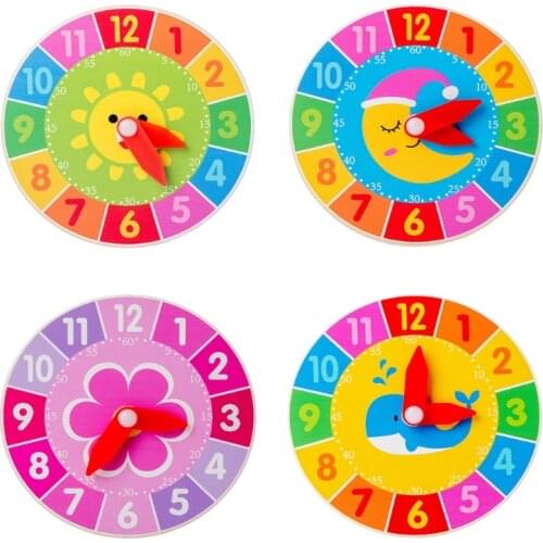 Wooden Alarm Clock Educational Toy Gift for 2 3 4 Year Old Toddler Baby