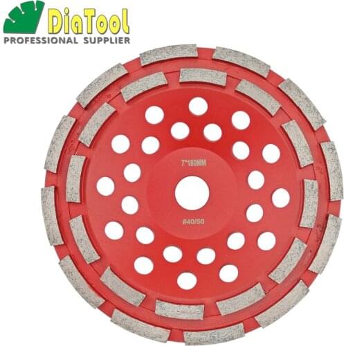 DIATOOL Diameter 7"/180mm Professional Diamond Double Row Grinding Cup Wheel For Concrete, Bore 22.23mm With16mm Reducer