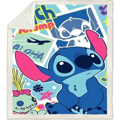 Disney Lilo & Stitch Double-layer Sherpa Blankets Thickening Kids Sofa Bed Car Cover Keeps Comfortable Warm Bedroom Throw Duvet