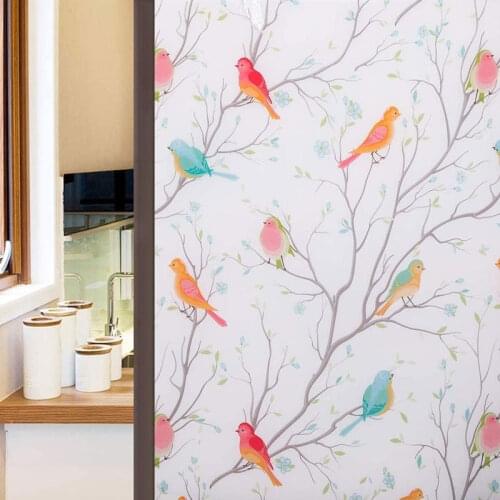 Color Bird Forest Pattern Electrostatic Frosted Film Anti-UV Waterproof Sunscreen Living Room Bedroom Dining Room PVC Film