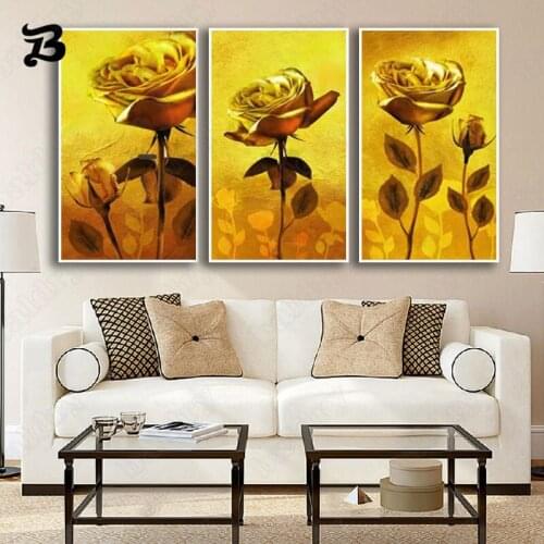 Canvas Painting Wall Art Golden Retro Rose Flower Modern Abstract Canvas Posters Prints Decorative Wall Pictures Home Decoration