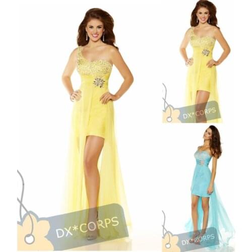 Cocktail jurken New Design One Shoulder Custom Wathet Front Long Back Formal Gowns Sexy Yellow blue Prom Homecoming Dresses