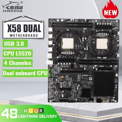 JINGSHA X58 Dual CPU Motherboard Set LGA 1366 Socket Onboard CPU L5520 2.27GHz X58 Chipset 4 Channles Support SATA 2.0 USB 3.0
