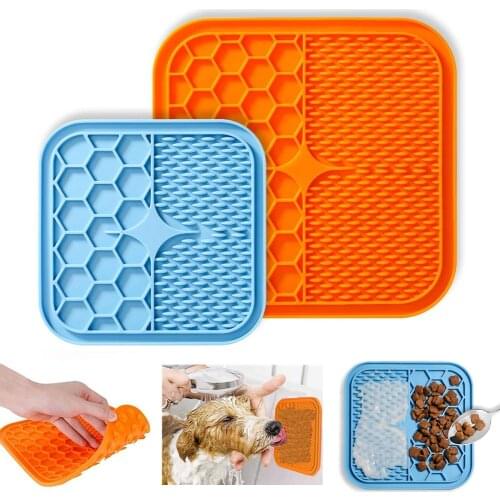Dog Lick Mat with Suction Cup Puppy Pet Cat Slow Feeder Distracting Mat for Pet Bathing Grooming Silicone Cats Dogs Food Bowls