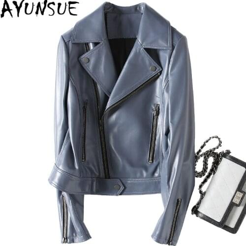 AYUNSUE 2020 Autumn 100% Real Leather Jacket Women Short Lady Genuine Leather Jacket Motorcycle Sheepskin Coat Outerwear CJX1811