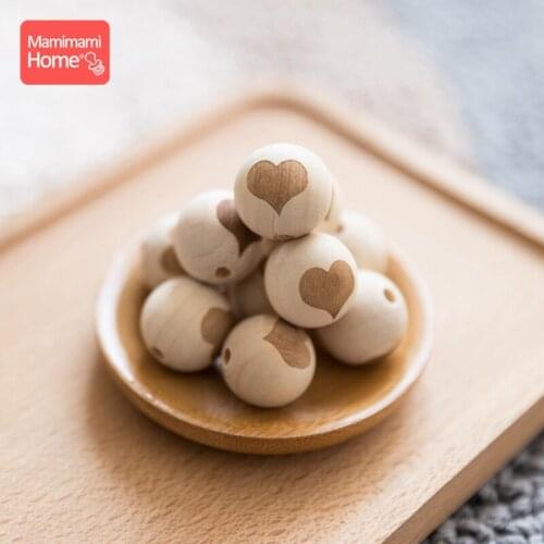 Mamihome 10pc 20mm Round Wooden Printed Beads Heart Baby Teether BPA Free Nursing Necklace Gifts ChildrenS Goods Wooden Blank