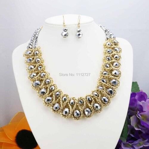 Special Offer Wholesale Crystal Glass Beads Necklaces&Earrings Sets 3Row Accessories Crafts 18inch Women Girls Christmas Gifts