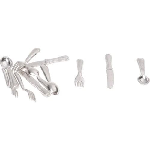 1/12 Dollhouse Miniature Stainless Steel Dinnerware Set 12 Pieces