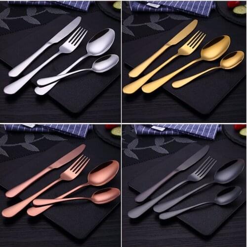 Multi-Colors Rainbow Cutlery Set Dinnerware Set Black Cutlery Kit Fork Knife Stainless Steel Silverware Home Tableware Set