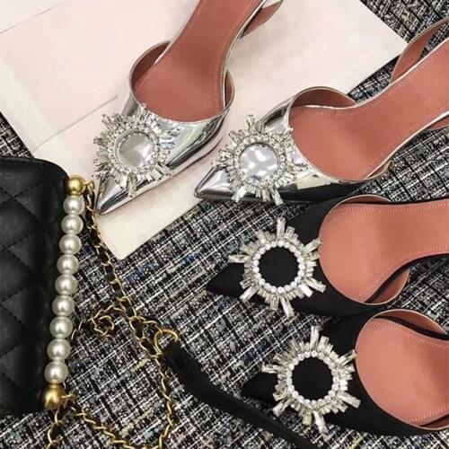 Pointed High Heels 2021 New All-Matching Stiletto French Rhinestone Closed Toe Strap Sandals for Women