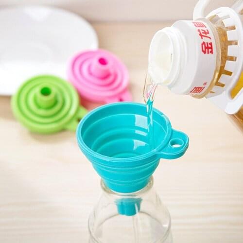 Food Grade Silicone Folding Collapsible Telescopic Oil Leak Liquid Dispensing Long Neck Mini Funnel Kitchen Accessories Tool