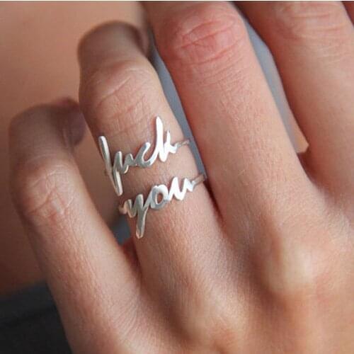 Luxury 2017 promotion no stone letter jewelry high polish luck you initial simple women girl ring