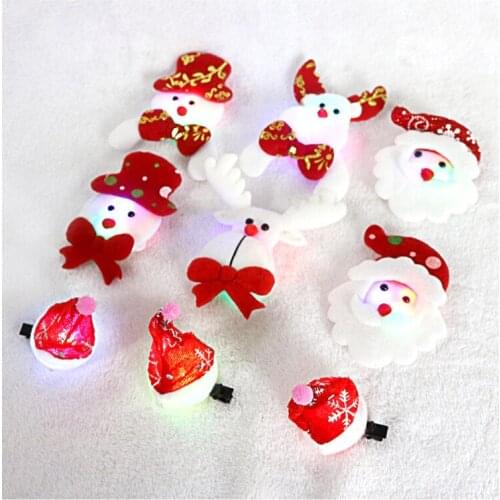 Christmas Brooches for Children LED Light Luminous Pin Hairpin Plush Snowman Deer Santa Party Ornament Kids Accessories