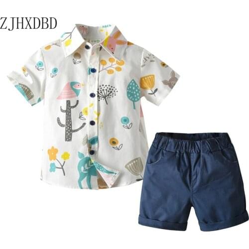 Blouses + Short Pants 2pcs 2020 Childrens Suit Children Seaside Travel Suit Boy Beach Vacation Short-sleeved Shirt Shorts Sets