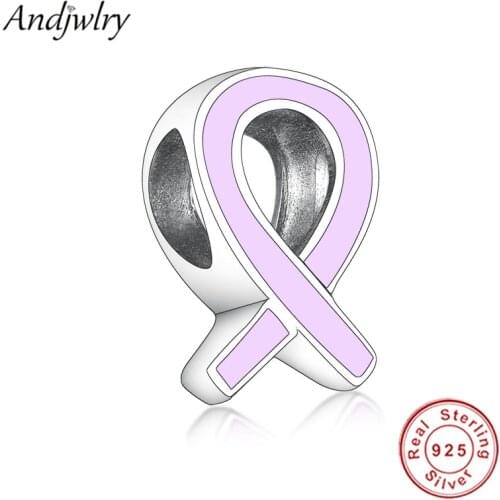 925 Sterling Silver Ribbon Love Hope Symbol Charm Fit Original Pandora Bracelet Charms Silver 925 Berloque Beads