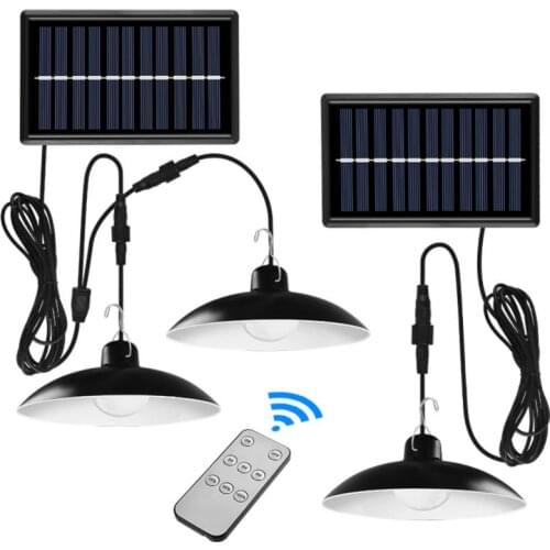 Solar Pendant Light IP44 Waterproof Double/Single Head Remote Control Outdoor Wall Lamp Home Decoration Lantern Garden Patio
