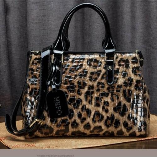 HEFO leopard print handbags pure cowhide womens cowhide bags large handbags stereotypes handbags womens bags messenger bag