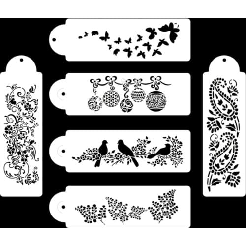 6pc Stencils Cake Decor Painting Template Scrapbooking Embossing DIY Baking Tools Spray Mold Reusable Office School Supplies