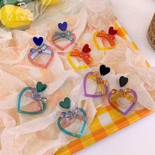 U-Magical Vintage Bowknot Arcylic Love Heart Dangle Earring for Women Multicolor Multiple Hollow Out Earring Jewelry Pendientes