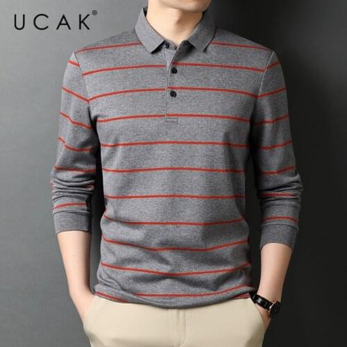UCAK Brand Classic Long Sleeve Cotton T Shirt Homme Spring Autumn New Tops Streetwear Turn-Down Collar Tshirt Men Clothes U5655
