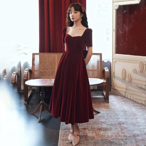 Special Occasion Dress Vintage V-Neck Short Pearls Bow Backless Luxury Burgundy A-Line Floor-Length Elegant Women Prom Gown E873