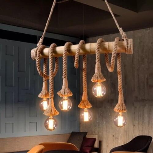 Vintage Rope Pendant Light Lamp Loft Creative Personality Industrial Lamp Edison Bulb American Style For Living Room